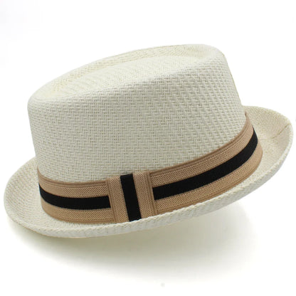 Men Women Classical Straw Pork Pie Hats Fedora Sunhats Trilby Caps Summer Boater Street Outdoor Travel Party Size US 7 1/4 UK L