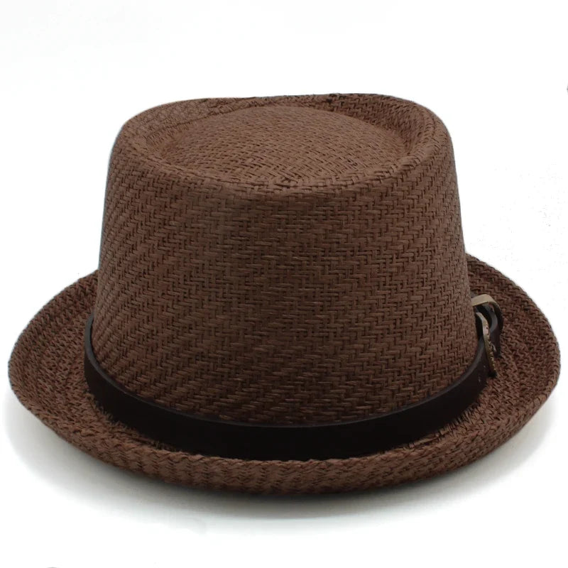 Men Women Classical Straw Pork Pie Hats Fedora Sunhats Trilby Caps Summer Boater Beach Outdoor Travel Party Size US 7 1/4 UK L