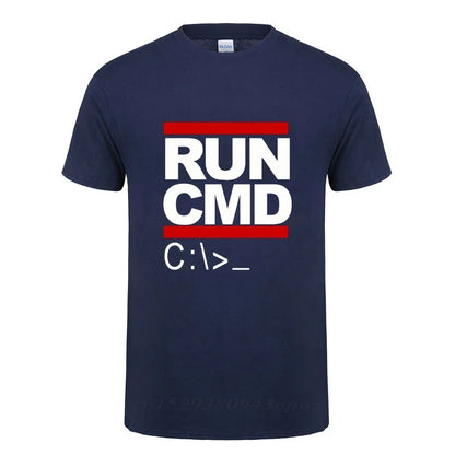 Run Cmd Computer Programmer Tshirts Funny Birthday Gift For Man Boyfriend Husband Summer 2023 Short Sleeve Cotton T-Shirt