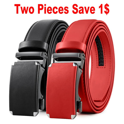 Multicolor Genuine Leather Men's Belts Fashion Business Automatic Buckle Straps Ratchet Cow Leather Waistband 3.5cm Width