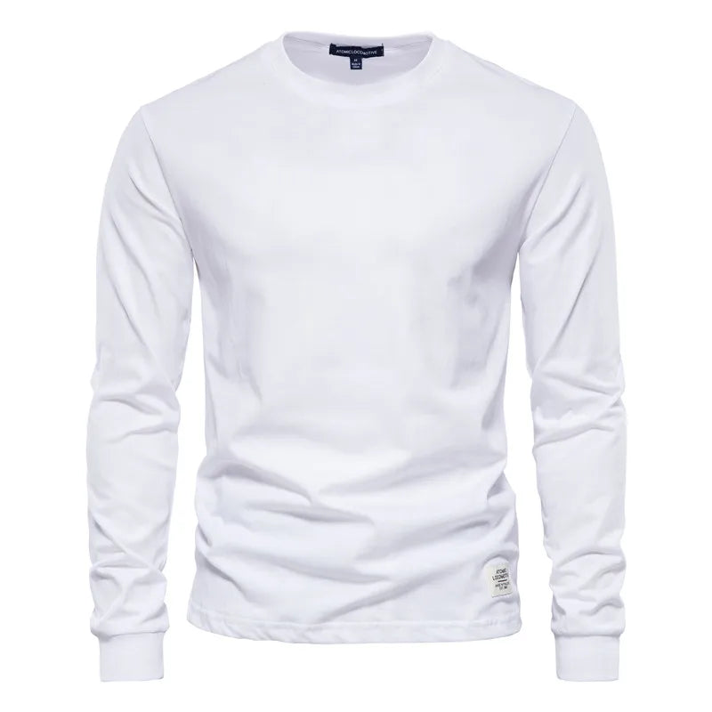 Solid Color Cotton T Shirt Men Casual O-neck Long Sleeved Mens Tshirts Spring Autumn High Quality Basic T-shirt Male