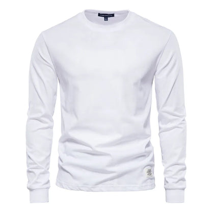 Solid Color Cotton T Shirt Men Casual O-neck Long Sleeved Mens Tshirts Spring Autumn High Quality Basic T-shirt Male
