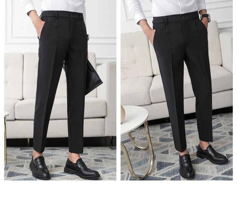New Men Non-iron fabric Dress Pants Slim Straight Black Apricot Dark Gray Casual Suit Pants Male Business Little Feet Suit pants