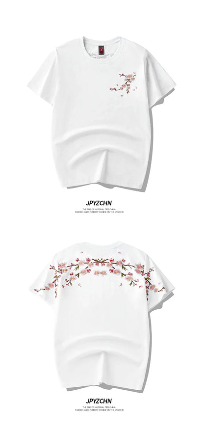 Embroidery T Shirt Men Women Flower Loose Casual T Shirt Summer Cotton Hip Hop Tee Tops Short Sleeve Male Harajuku Streetwear