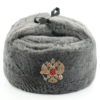 Soviet Badge Ushanka Men&Women Bomber Hats CCCP Army Pilot Trapper Trooper Hat Winter Faux Rabbit Fur Earflap Snow Caps