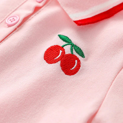 Girls Summer Dress New Children's Polo Pleated Dress Short Sleeve College Style Dresses WT26