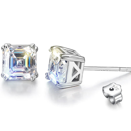 Total 0.8ct 6.0mm Moissanite D Color VVS1 Asscher Cut 18K White Gold Plated Earrings Jewelry Woman Girlfriend Gift