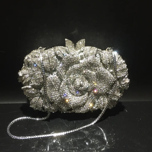 Green Pink Multicolored Rose Crystal Women Evening Clutches Bags Diamond Wedding Cocktail Party Purse And Stone Handbag