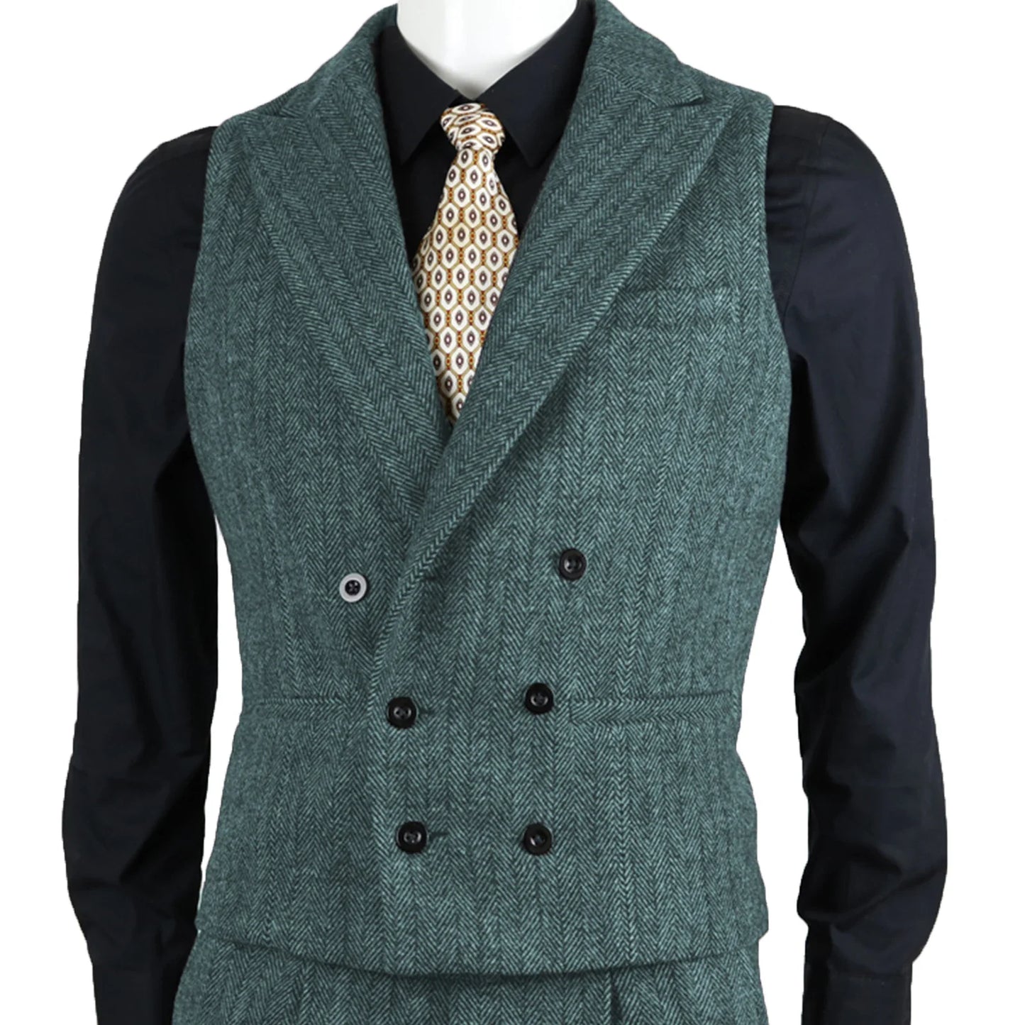 Men's Suit Vest Herringbone Tweed Slim Fit Waistcoat Double Breasted Sleeveless Jacket For Wedding