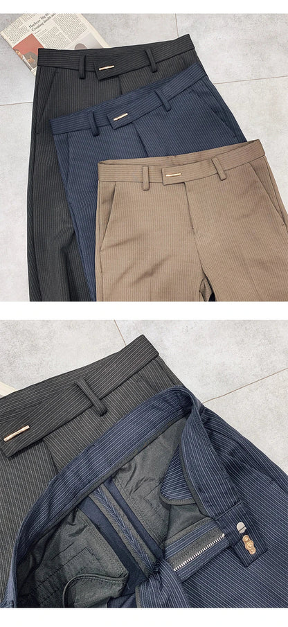Fashion Striped Suit Pant 2022 Men Elegant Slim Fit Tight-ankle Trousers Pants Men Office Party Business Slim Fit Dress Trousers