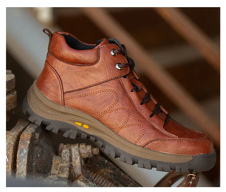 Men Leather Safety Work Boots Steel Toe Puncture-proof Indestructible Safety Shoes Staleneus Construction Welding Work Boots