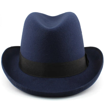 Men Women Wool Classical Homburg Hats Bowtie Band Fedora Caps Trilby Sunhat Jazz Winter Warm Adjustable Size M-L 7 1/8-7 3/8