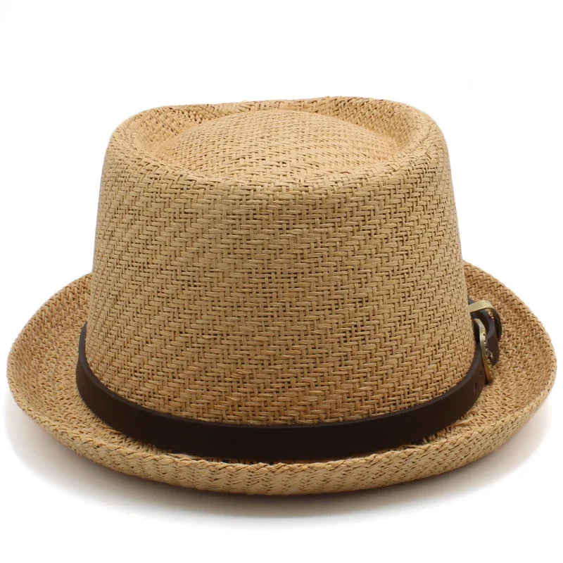 Men Women Classical Straw Pork Pie Hats Fedora Sunhats Trilby Caps Summer Boater Beach Outdoor Travel Party Size US 7 1/4 UK L
