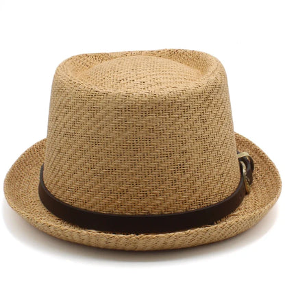 Men Women Classical Straw Pork Pie Hats Fedora Sunhats Trilby Caps Summer Boater Beach Outdoor Travel Party Size US 7 1/4 UK L