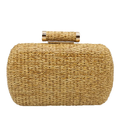 Straw Women Metal Clutches Chain Shoulder and Crossbody Bags Ladies Party Cockatail Evening Beach Clutch Purse
