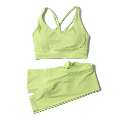SOISOU Nylon Yoga Set Women's Tracksuit Gym Fitness Set Woman 2 Pieces Leggings Sports Bra Breathable Sportwear Woman Clothes