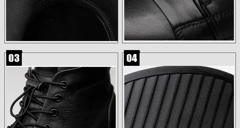 Winter Genuine Leather Boots Men Ankle Casual High Top Skateboarding Shoes Cow Leather Big Size 47 48