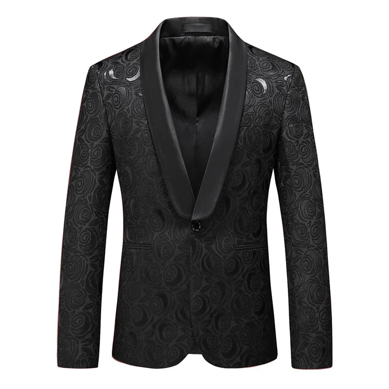 2026 New Men's White Rose Pattern Suit Jacket, Wedding Party Dress Coat, High Quality Men Slim Blazers Masculino Big Size M-6XL