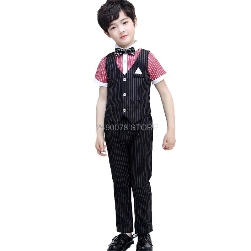 Flower Boys Clothing Set School Kids Wedding Formal Dress Vest Pants 2Pcs Suit Children Birtdahy Prom Ceremony Costume