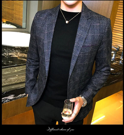 British's Style Vintage Plaid Blazer Men Casual Slim Fit Suit Jacket Single Button Business Social Blazer Plus Size M-5XL Hombre