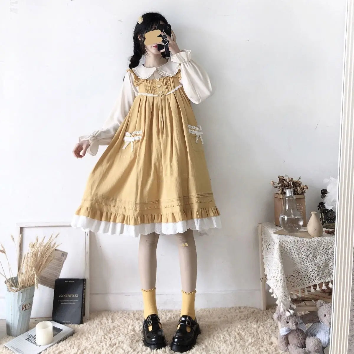Peter Pan Collar Sweet Shirt Women Lolita Japanese Kawaii Blouse Puff Long Sleeve Elegant White Female Top Basic School Shirts