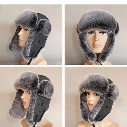 Men Women Russian Winter Bomber Hat Ushanka with Ear Flaps Faux Fur Trapper Hat Earflaps Warm Cap for Snow