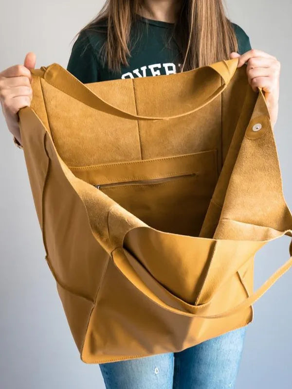 Casual Soft Large Capacity Tote Women Handbags Designer Aged Metal Look Luxury Pu Leather Shoulder Bag Retro Big Shopper Purses