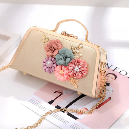 Evening Bags Women Clutch Bag High-end Leather Evening Wedding Bridal Handbag Pearl Flower Fashion Chain Party Packs