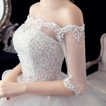 2021 New Gryffon Half Sleeve Boat Neck Wedding Ball Gown Luxury Lace Sequins Wedding Dresse Robe De Mariee