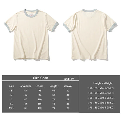 Summer New Couple Beach Tops  Fashion Casual Stitching Color Collar Tee Short Sleeve of Unisex Cotton Comfortable O-Neck T-shirt