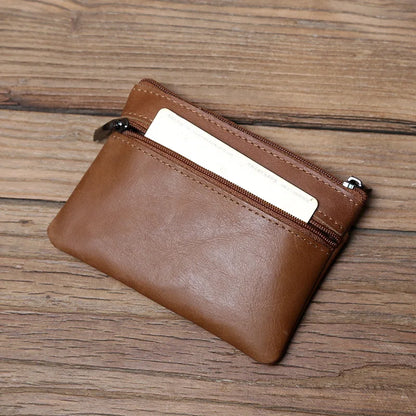 Men's Leather Zipper Coin Wallet First Layer Cowhide Mini Short Wallet Handbag Change Wallet