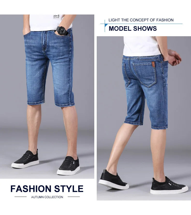 Summer Thin Denim Shorts For Men Good Quality Shorts Jeans Men Cotton Solid Straight Jeans Shorts Male Blue Casual Jeans Size 40