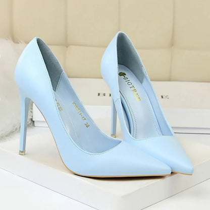2023 Women 7.5cm 10.5cm High Heels Pumps Lady Wedding Bridal Scarpins Stripper Low Heels Plus Size Fetish Party Blue Pink Shoes