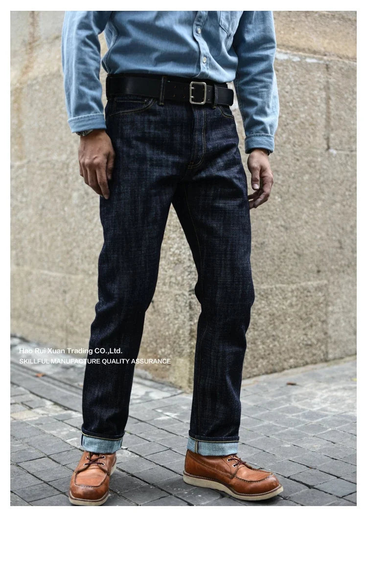 308XX-BO-Wind Jeans for Men Furinkazan Selvedge raw denim Jeans Mens Jeans 66 MODE Fit 16.8 OZ Silver-plated Buttons