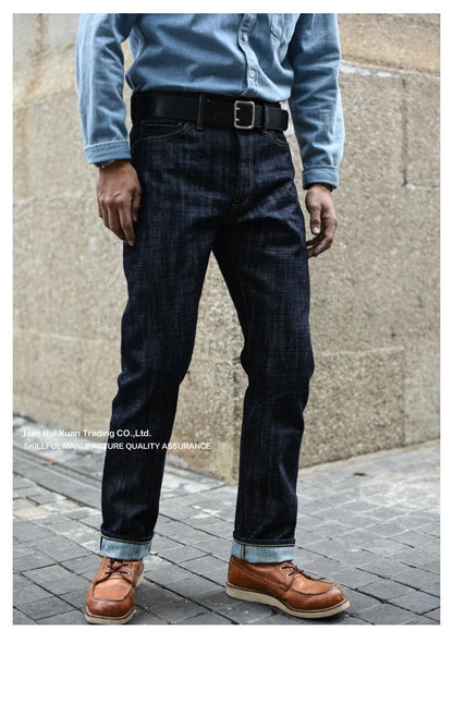 308XX-BO-Wind Jeans for Men Furinkazan Selvedge raw denim Jeans Mens Jeans 66 MODE Fit 16.8 OZ Silver-plated Buttons