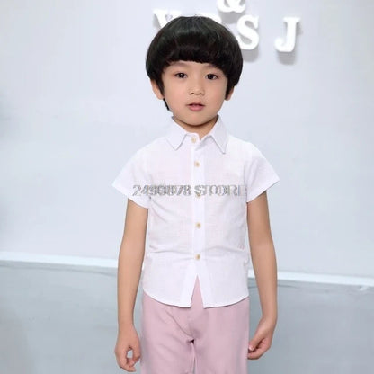 Boys Girls Summer Vest Shorts Clothing Set Baby Children Birthday Ceremonial Wedding Dress Skirt Suit Gentleman Kids Costumes