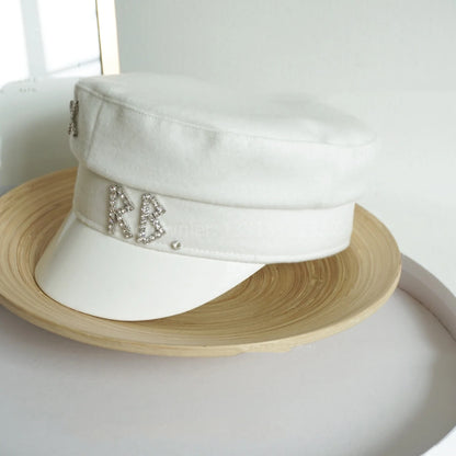 New Women Hats Crystal baker boy hat Wool Newsboy Caps Female Flat Militray Caps Visor S-XL