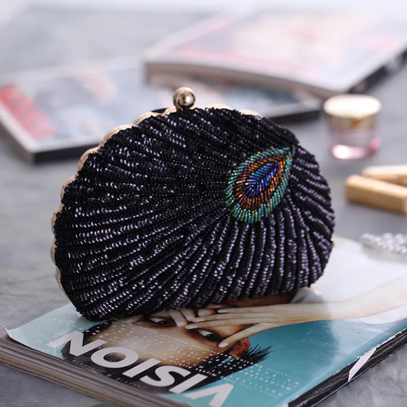 Shell Shape Women's Clutch Bag Sequin Purses and Handbags Luxury Designer Retro Embroidery Evening Bag Female Party Handbag Z079