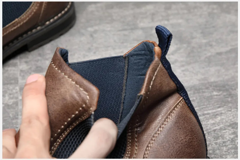 2025 Men Chelsea Boots New Winter Men Boots  Soft Leather Elastic Strap Ankle Boots Smart Formal Business Casual Man Shoes