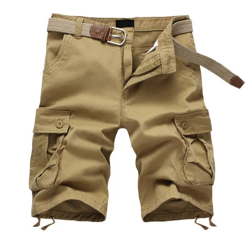 2025 Summer Men's Baggy Multi Pocket Military Cargo Shorts Male Cotton Khaki Mens Tactical Shorts Short Pants 29-44 No Belt