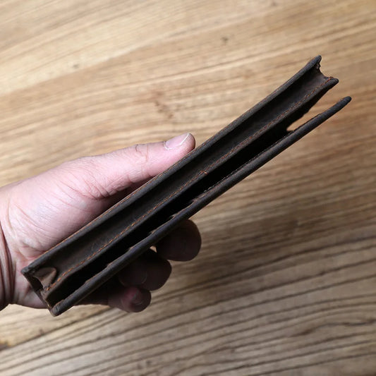 Portefeuille vintage en cuir pour hommes, en cuir de cheval fou, long sac de téléphone portable, première couche de cuir de vachette, sac d'identité multi-cartes