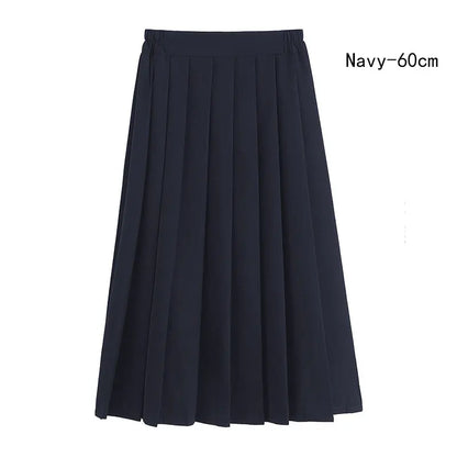 Women Skirt Elastic Waist Japanese Student Girls School Uniform Solid JK Pleated Skirt Short/Middle/Long Skirt A-Line Streetwear
