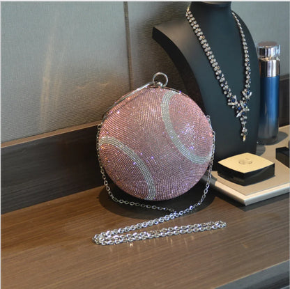 Lady Yellow Pink Black Diamond Day Clutches Rhinestone Pearl Evening Bag Circular Shaped Chain Shoulder Handbags For Party Purse