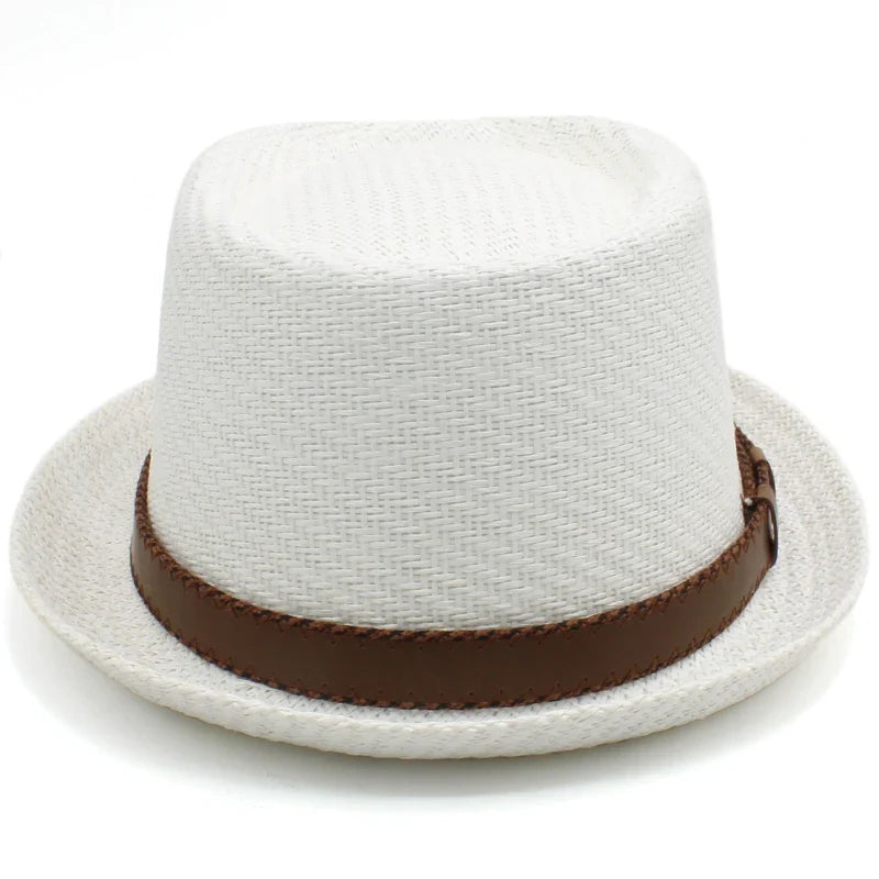 Men Women Classical Straw Pork Pie Hats Fedora Sunhats Trilby Caps Summer Boater Beach Outdoor Travel Party Size US 7 1/4 UK L