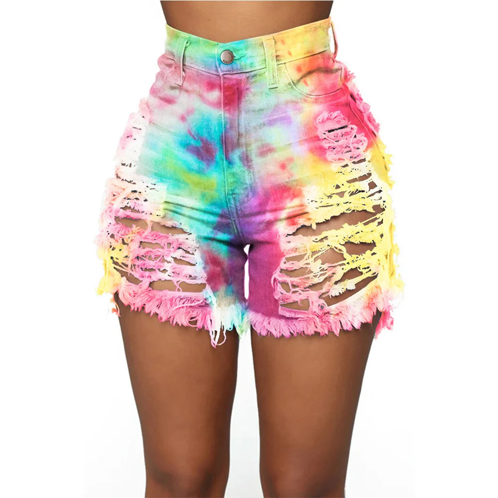 shorts women shorts hole denim high waist sexy print wholesale dropshipping