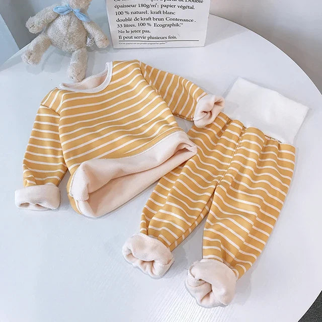Baby Kids Thermal Underwear Suit Winter Pajamas Thick Plush Children Clothes Set High Waist Autumn Infant Girl Boy Homewear