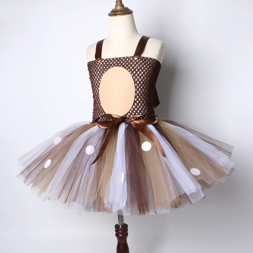 Deer Costume for Girls Halloween Christmas Tutu Dress Reindeer Elk Cosplay Fancy Dress Up Kids Girl Birthday Party Clothes 1-12Y