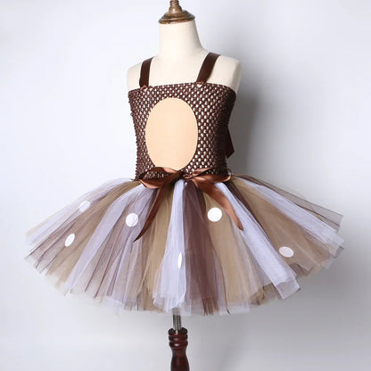 Deer Costume for Girls Halloween Christmas Tutu Dress Reindeer Elk Cosplay Fancy Dress Up Kids Girl Birthday Party Clothes 1-12Y