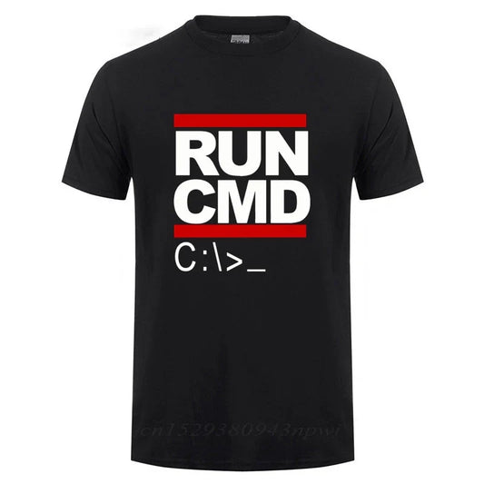 Run Cmd Computer Programmer Tshirts Funny Birthday Gift For Man Boyfriend Husband Summer 2023 Short Sleeve Cotton T-Shirt