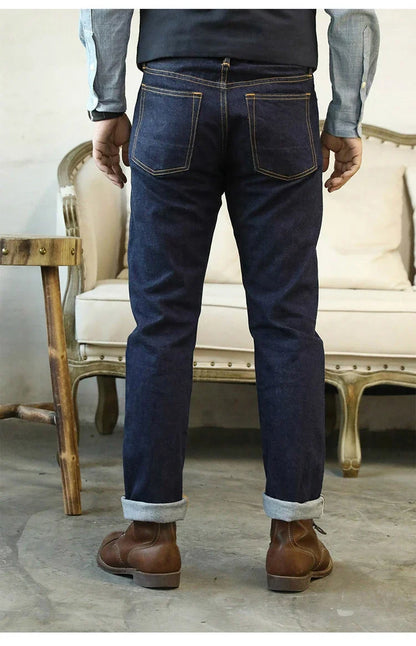 Washed Slim Fitting Pants Sanforized Raw Denim Jeans 12oz